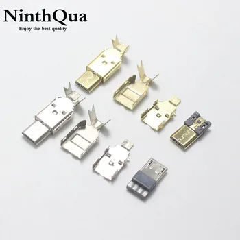 

1/2/5set Nickel/Gold Plated Micro USB 5PIN Welding Type Male Plug Connector Charger 5P USB Tail Charging jack 3 in 1 Metal Parts