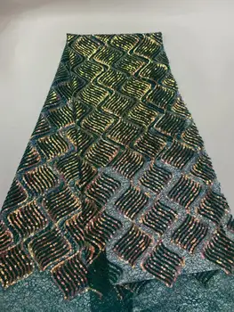 

Graceful pattern African mesh material French net lace fabric with sequins for sewing dress RFN139(5yards/pc)