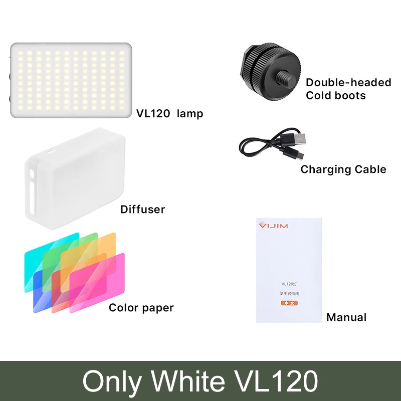 phone charger camera VIJIM VL120 LED Video Camera Light 3200k-6500K 3100mAh Dimmable Studio Lamp Vlog Fill Light W RGB Color Filter Softbox Diffuser camera shoulder strap Camera & Photo Accessories