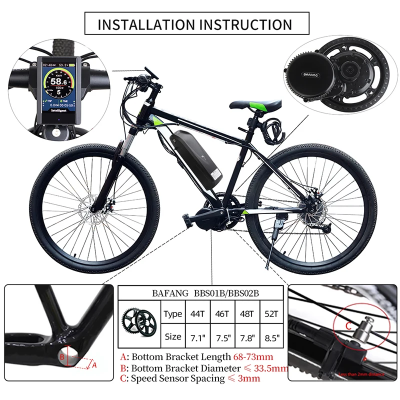 Bafang 48V 750W Mid Drive Gear Sensor chiave inglese kit motore completo  8FUN BB02B conversione bicicletta elettrica 68-73mm 44T-52T - AliExpress  Sports \u0026 Entertainment