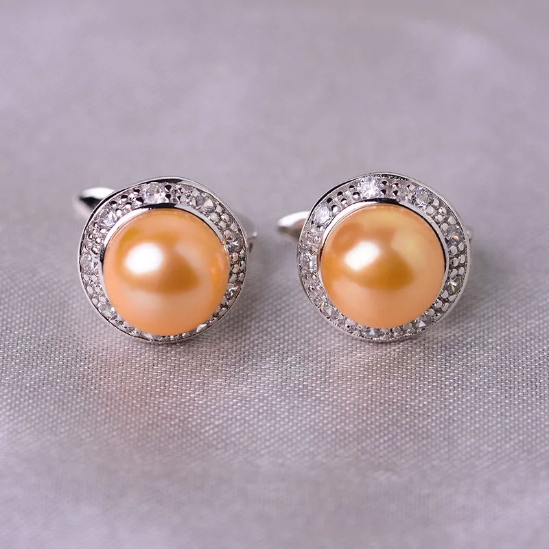 gold YIKALAISI, 925 пробы, серебряные ювелирные изделия, жемчужные серьги,, ювелирные изделия из натурального жемчуга, 8-9 мм, серьги-гвоздики для женщин - Цвет камня: gold