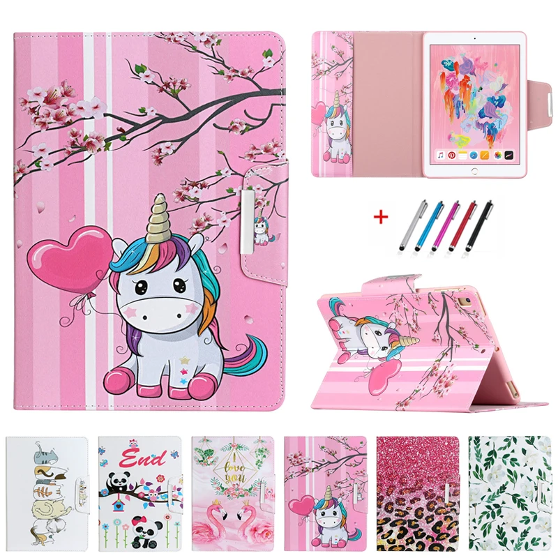 Чехол для планшета чехол iPad 10 2 Kawaii кожаный подставка с единорогом 7 го поколения