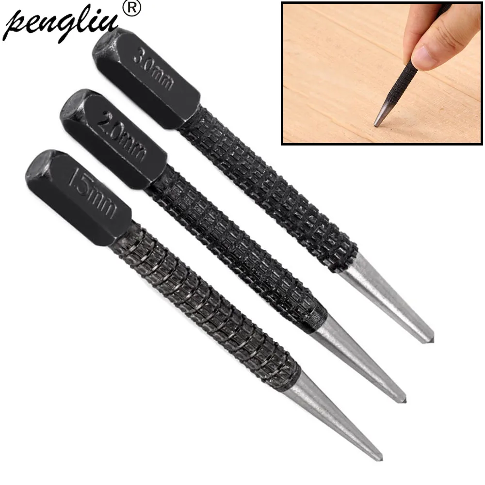

3pcs/set Non Slip Center Punch Set Alloy Steel 3/32" Metal Wood DIY Marking Tool Marker Proofing Hole 10cm Length Drilling Tool