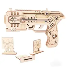 DIY деревянная 3D головоломка Модель Строительный набор пистолет оружие машина Трансмиссия резиновый браслет шутер пистолет с пулями подростковые игрушки