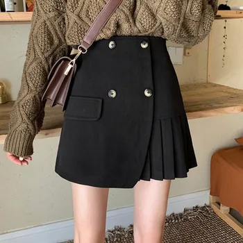

Autumn 2020 New Korean Style Versatile Temperament Irregular Pleated A-line Skirt Short Skirt Women's High Waist Woolen Skirt