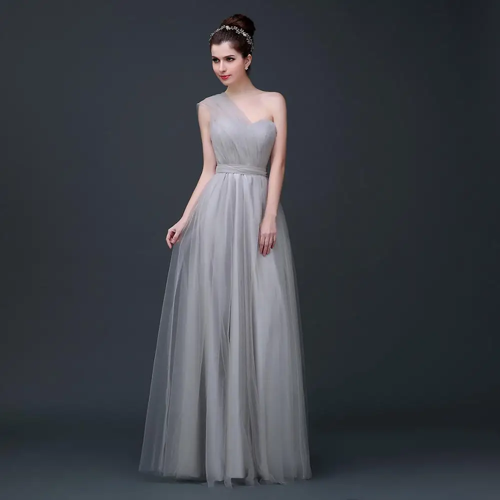 

A Line Tulle Convertible Wedding Bridesmaid Dress Floor Length Custom Made Beach Backless Soft Simple Cheap Evening Prom Gowns
