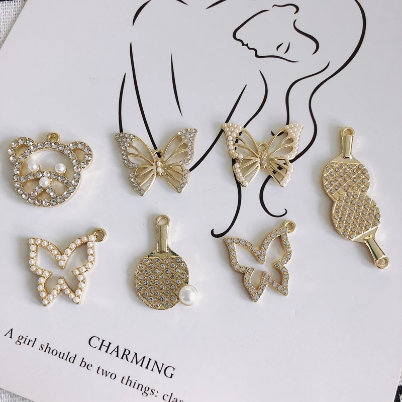

DIY jewelry accessories exquisite wild butterfly table tennis bear alloy inlaid zircon pendant jewelry accessories materials