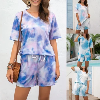 

Summer Female Sportswear Suit Tie-Dye Printing Two-Piece Suit Women's Household Sports Suit