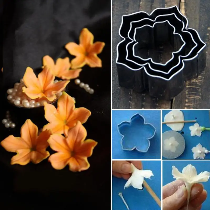3pcs Lotus Cut Mould Stainless Steel Fondant Flower Styling Tool Biscuit Cutter Cake Baking Decorating Kit Pastry | Дом и сад