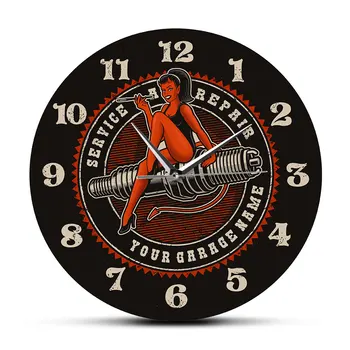 

Devil Girl on Spark Plug Engine Auto Car Motorcycle Repair Service Custom Garage Wall Clock Man Cave Personalized Mechanic Watch
