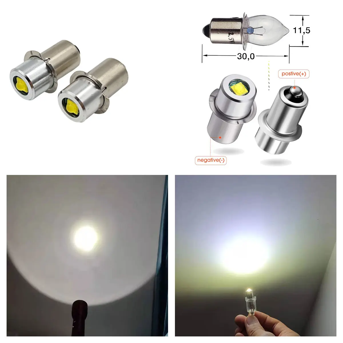 P13.5S Mag Light LED Bulb 3-16 C&D Cells Maglite Torch Flashlight LED Converter 3V 4.5V 6V 9V 12V 18V 24V White