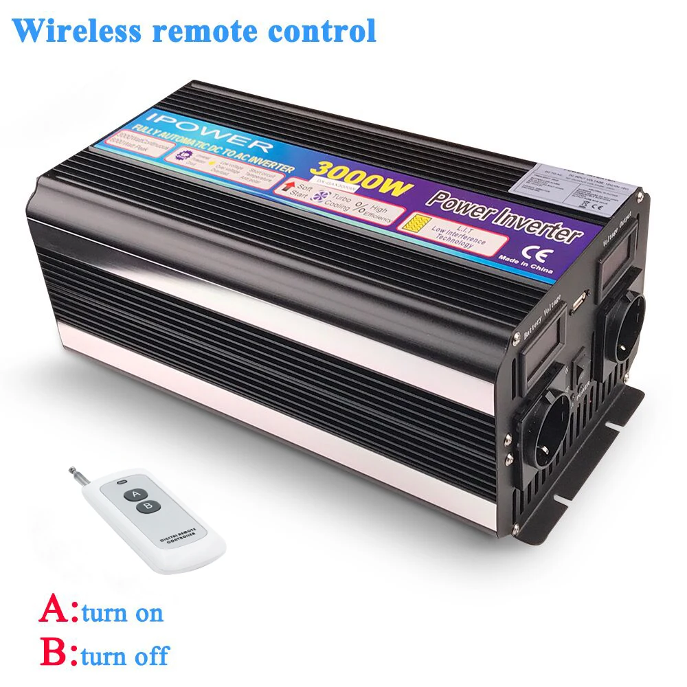 Wireless Remote Control Inverter 6000W Power DC 24V to AC 220V 230V 240V LED Display Voltage EU Socket Modified Sine Wave | Обустройство