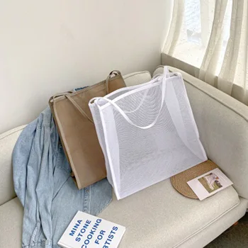 

Women Travel Portable Wash Transparent Mesh Handbag Toiletry Shopping Bag Tote Bag Organizer Pouch Makeup Bag