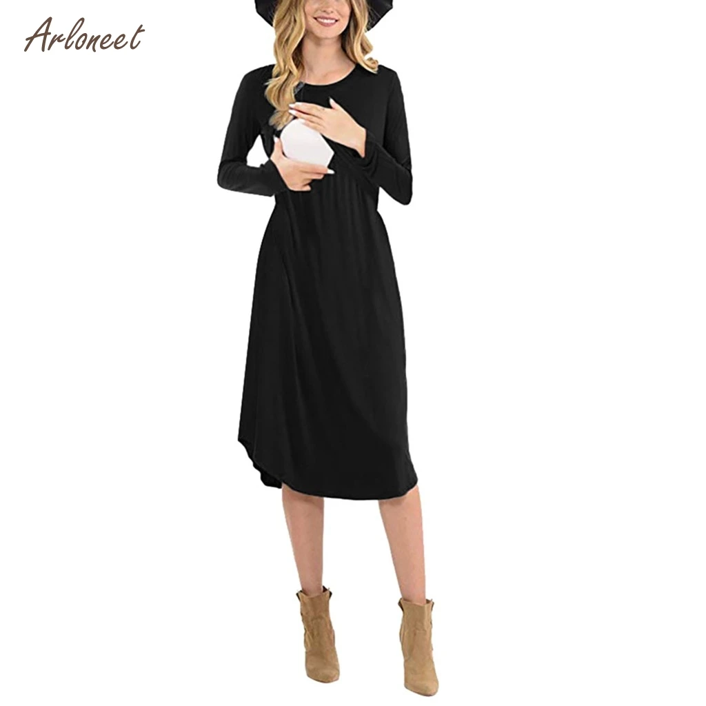 ARLONEET/ г. Осенне-зимние платья, пуловер для беременных с рукавами, однотонное Ночное платье для кормления vestidos de embarazadas