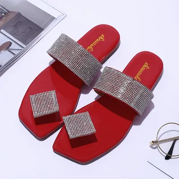Women Flat Bling Rhinestone Flip Flop Sandals