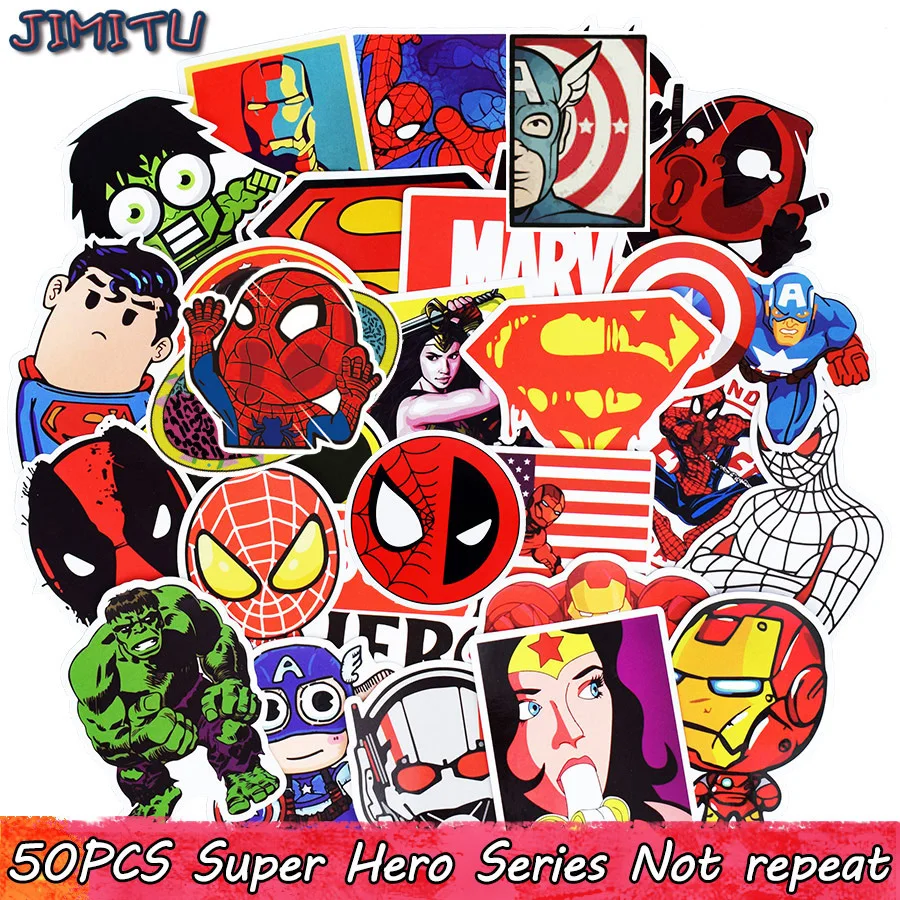 50 PCS Super Hero Stickers Cartoon Anime Movie Sticker for Kids DIY Laptop Luggage Skateboard Guitar Helmet Bike Reward Stickers