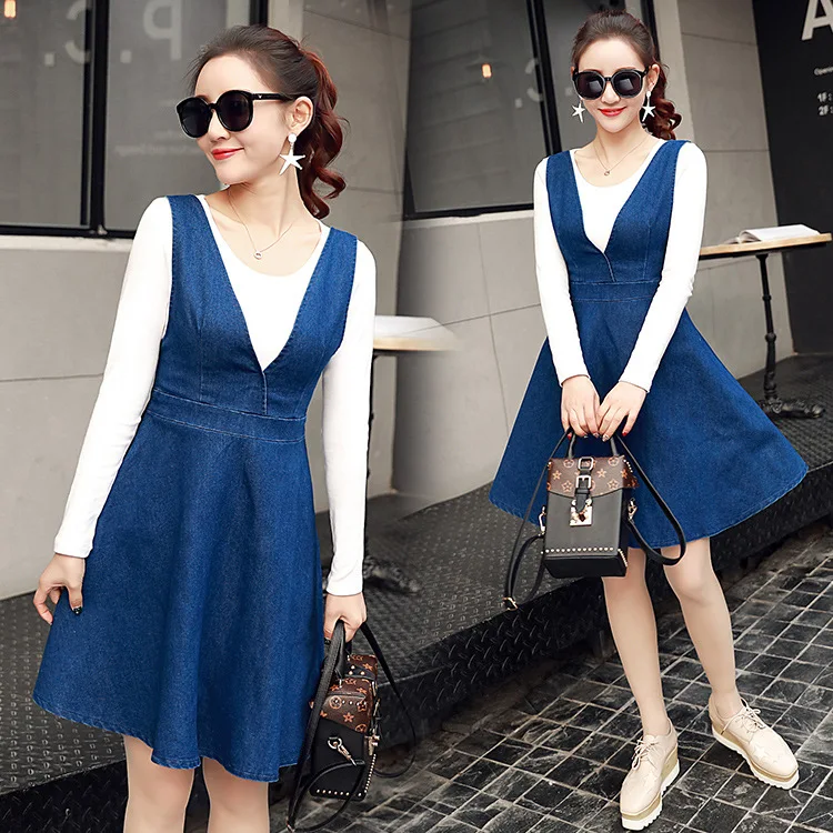 

Autumn And Winter New Style Korean-style Cowboy Strap Dress Dress Two-Piece Set Autumn