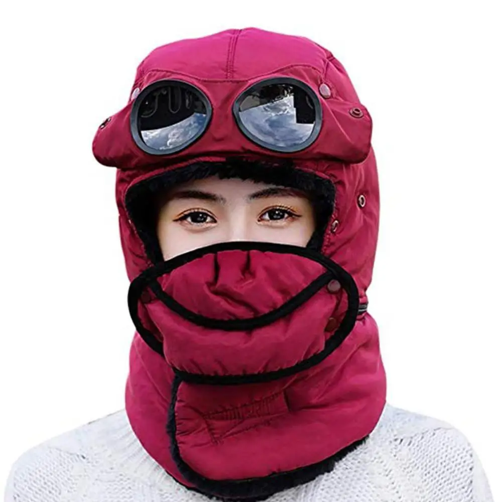 Wine Hat Новые детские модные зимние лыжные русские черные синие меховые шапки-ушанки для мальчиков и девочек - Цвет: Wine Hat