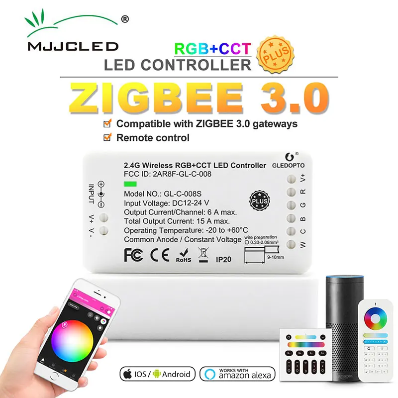 MJJC светодиодный пульт дистанционного управления Zigbee светодиодный контроллер RGB+ CCT DC12/24 В с Zigbee 3,0 управление смартфоном