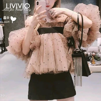 

[LIVIVIO] Flower Print Blouse Women Spring 2020 Korean Chic Lantern Sleeve Ladies Shirt Retro Buttons Chiffon Female Top