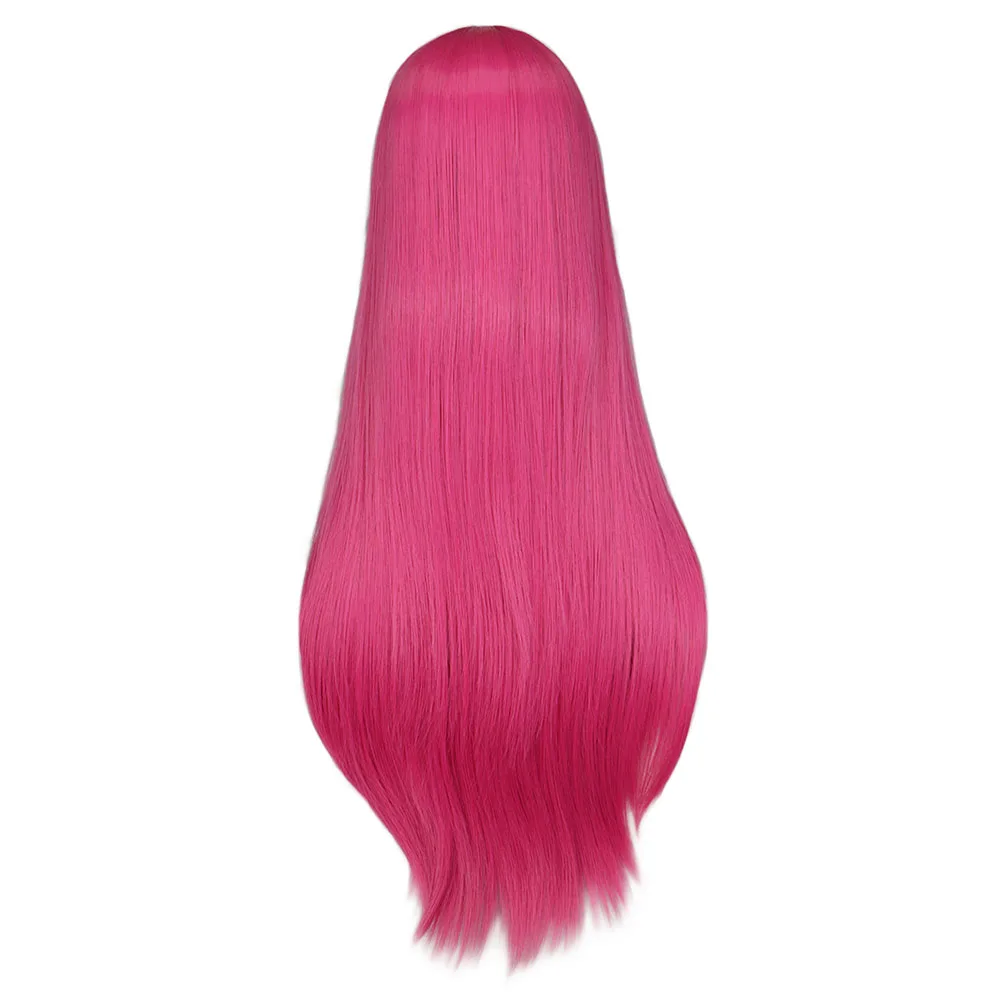 QQXCAIW, длинные прямые парики для косплея, черные, фиолетовые, розовые, голубые, серебристые, серые, светлые, белые, оранжевые, коричневые, 80 см, синтетические волосы, парики - Цвет: rose pink