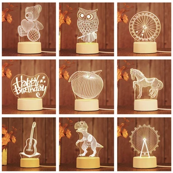 

3D USB LED Light Acrylic Night Table Desk Bedroom Decor Gift Warm White Lamp Night Creative Lamp Acrylic christmas decoration