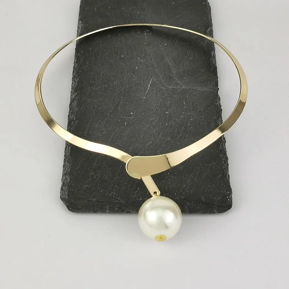 Simulated Pearl Alloy Torques Choker Necklaces Metal Statement Collar Necklace For Women Jewelry Accessories UKEN