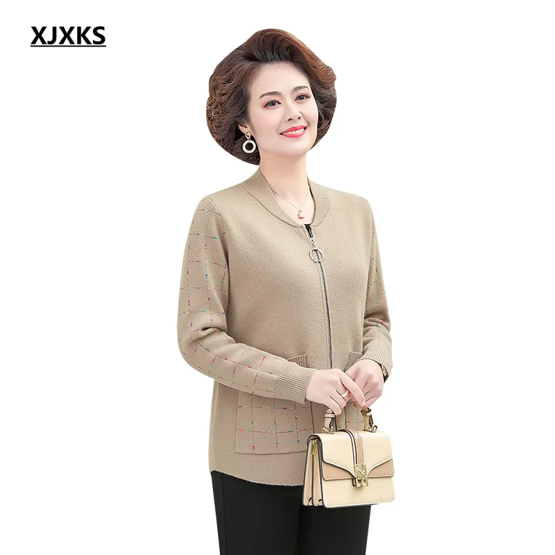 

XJXKS 2022 spring autumn new loose plus size women cardigan high quality cashmere knitted jacket women sweater coat