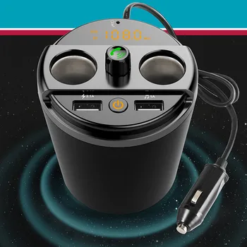 

Cup Shape Bluetooth 2020 New Arrival Black Silver Car Bluetooth Handsfree Kit Usb Cigarette Lighter FM Transmitter