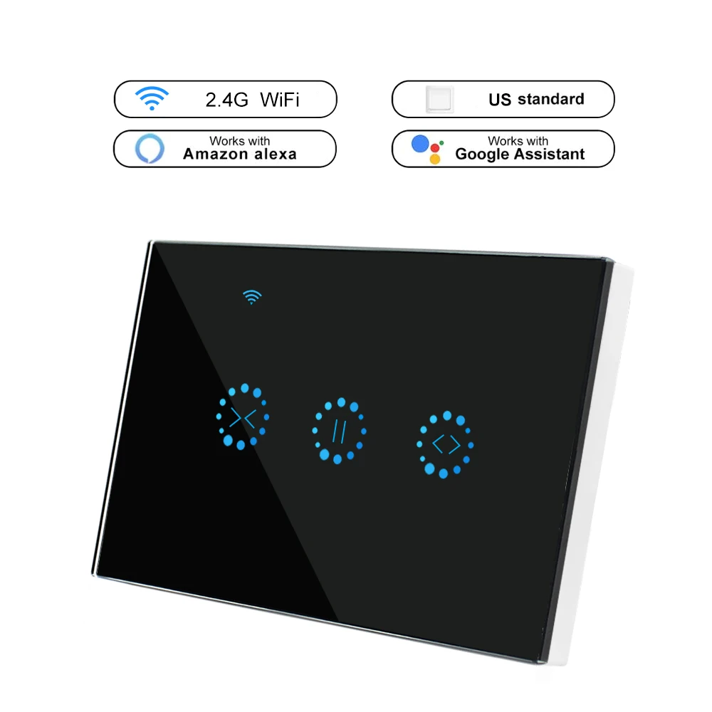 Стандарт ЕС/США, умный WiFi сенсорный переключатель для занавесок, 90 V-250 V AC, приложение с дистанционным управлением, переключатель для занавесок, работает с Alexa Google - Цвет: US Black