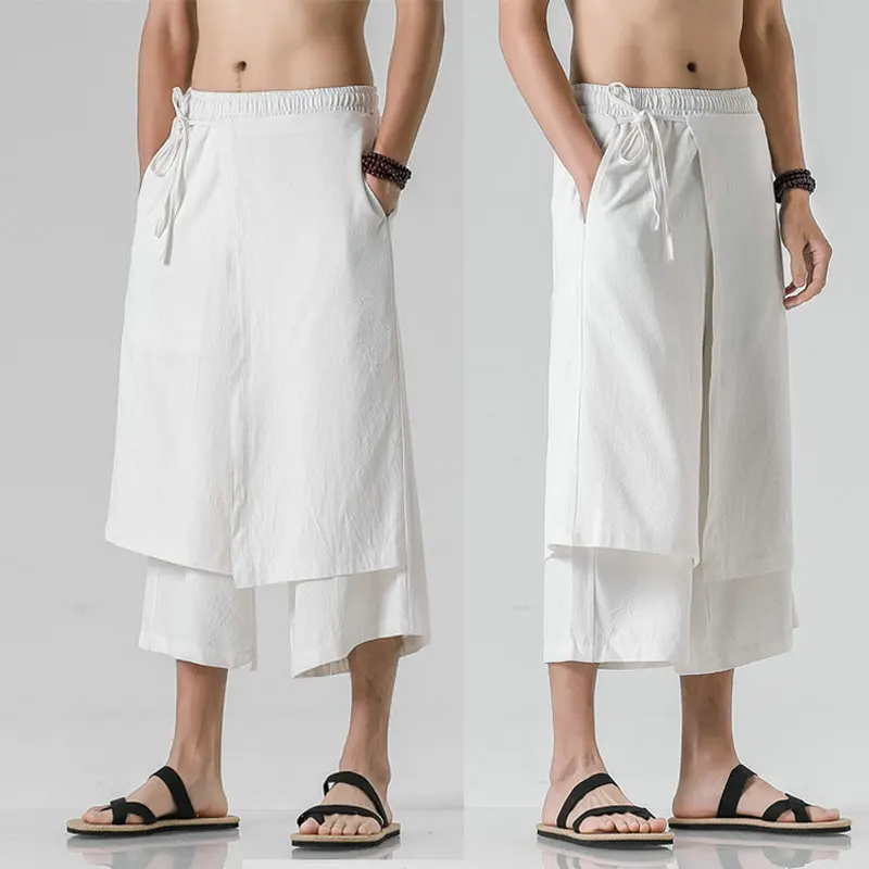

Solid Color Men Wied Leg Trousers Casual Harem Pants Cotton Linen Streetwear Japanese Style Jogging Pants Male Big Size 5XL