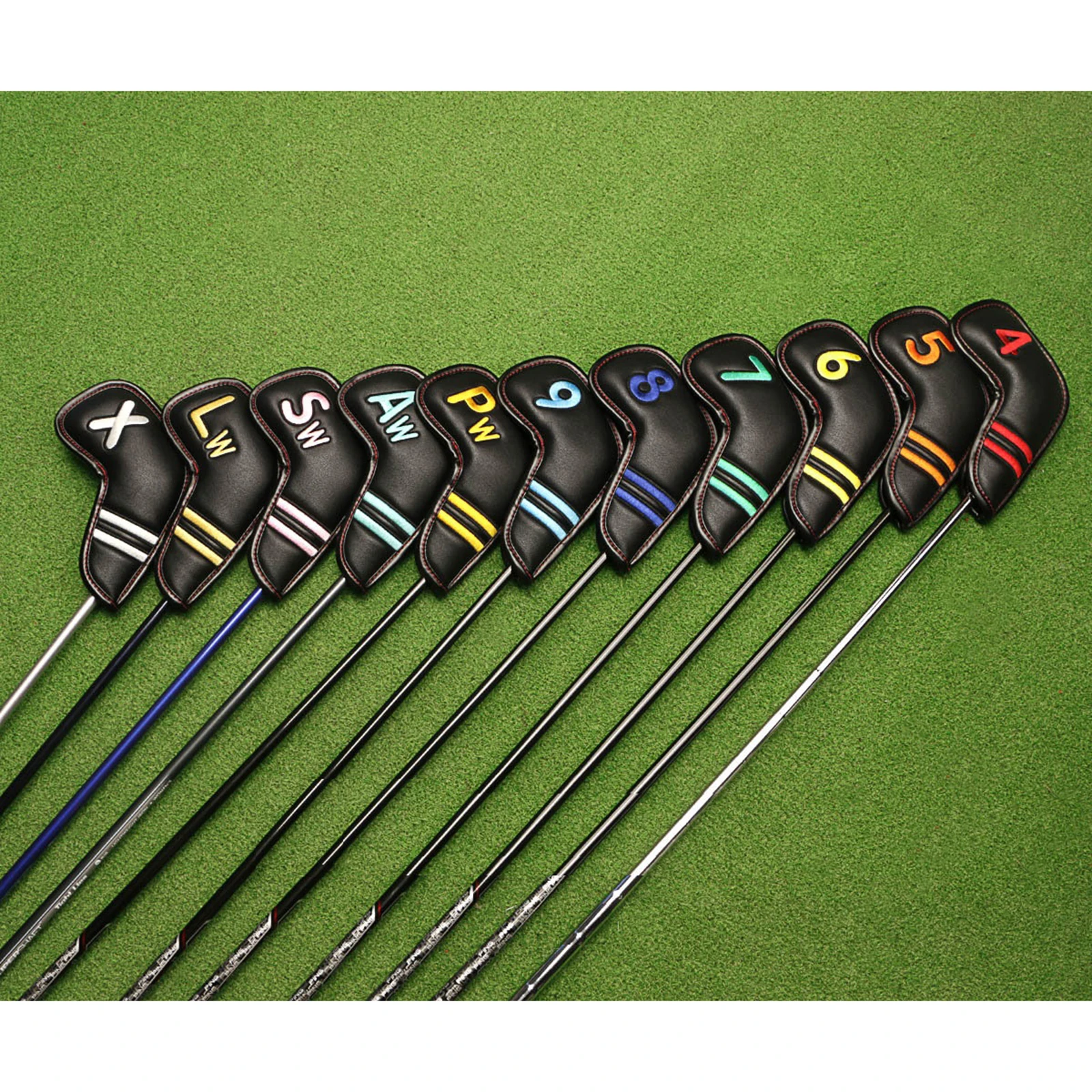11Pcs Magnetic Golf Iron Headcover PU Irons Head Cover Protector Club Case