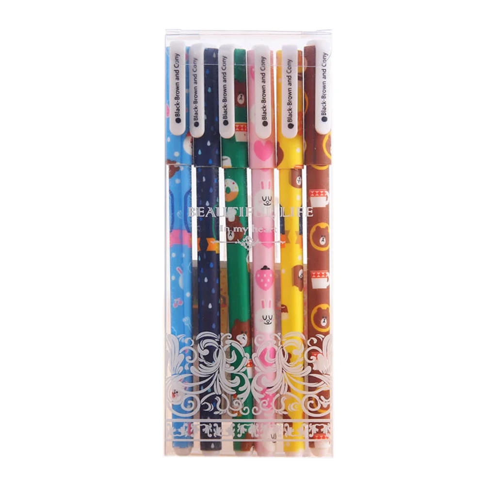 Yellow Roller Ball Pen 6pcs/Set Black/Colorful Students Writing Tool Office Accessories 15cm Creative Stationery Gift School Supplies - Color: Yellow
