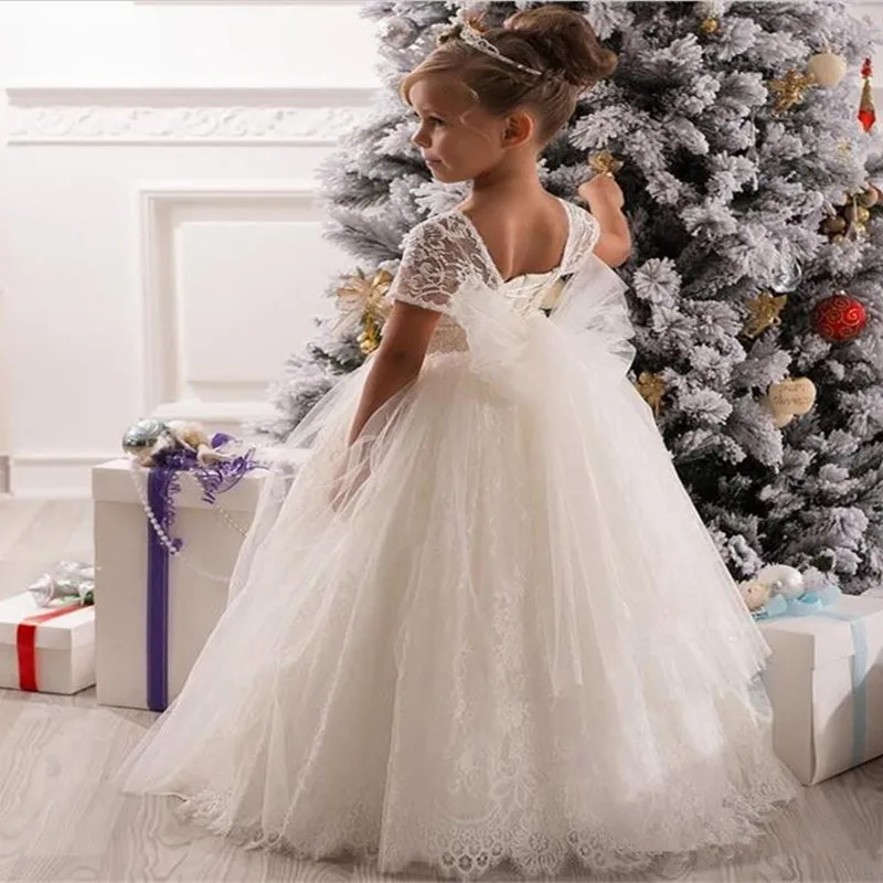 519 Short Sleeves New Flower Girl Dresses Ball Gown Party Pageant Communion Dress for Wedding Little Girls KidsChildren Dress