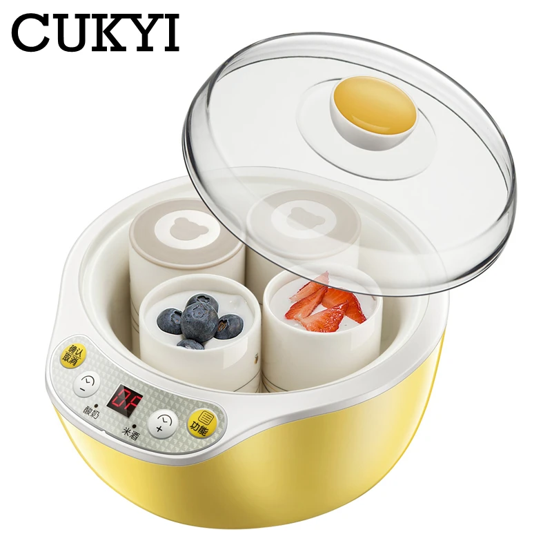 CUKYI 1L Electric Intelligent multifunction Yogurt Natto Maker Stainless steel ceramic liner Automatic Rice wine making machine