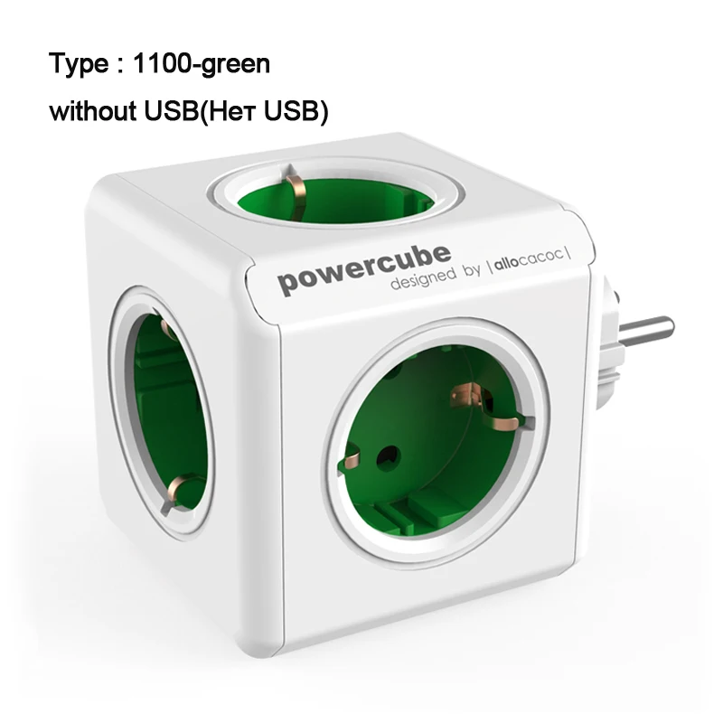 1100-green Allocacoc, европейская вилка, силовая лента, powercube, 5 розеток, удлинитель, умный адаптер, мульти переключатель, зарядная док-станция, 16А, 3680 Вт, синий - Цвет: 1100-green