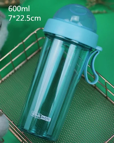 VILEAD 600 мл пластиковая бутылка для воды на открытом воздухе двойная соломенная отдельная чашка для пары молочный цветок чашка для походов кемпинга спортивные бутылки - Цвет: Green Bottle