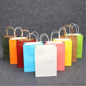 

5pcs Kraft Paper Bag With Handle Small Paper Gift Bags Party Favor Candy Cookie Bag Custom Logo Paper Bag Eco-friendly
