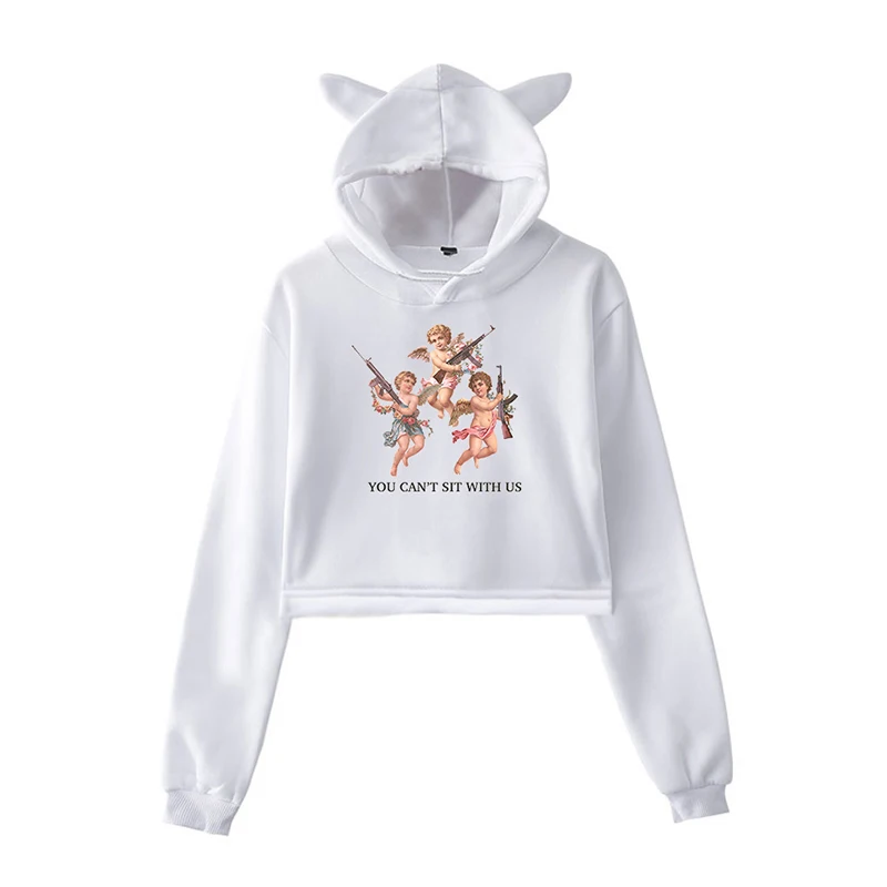 

Letter Printed High Waist Cat Ear Hoodie Crop Top Harajuku Slim Gothic Womens Designer Sweatshirt Fashion Autumn Winter Cotton