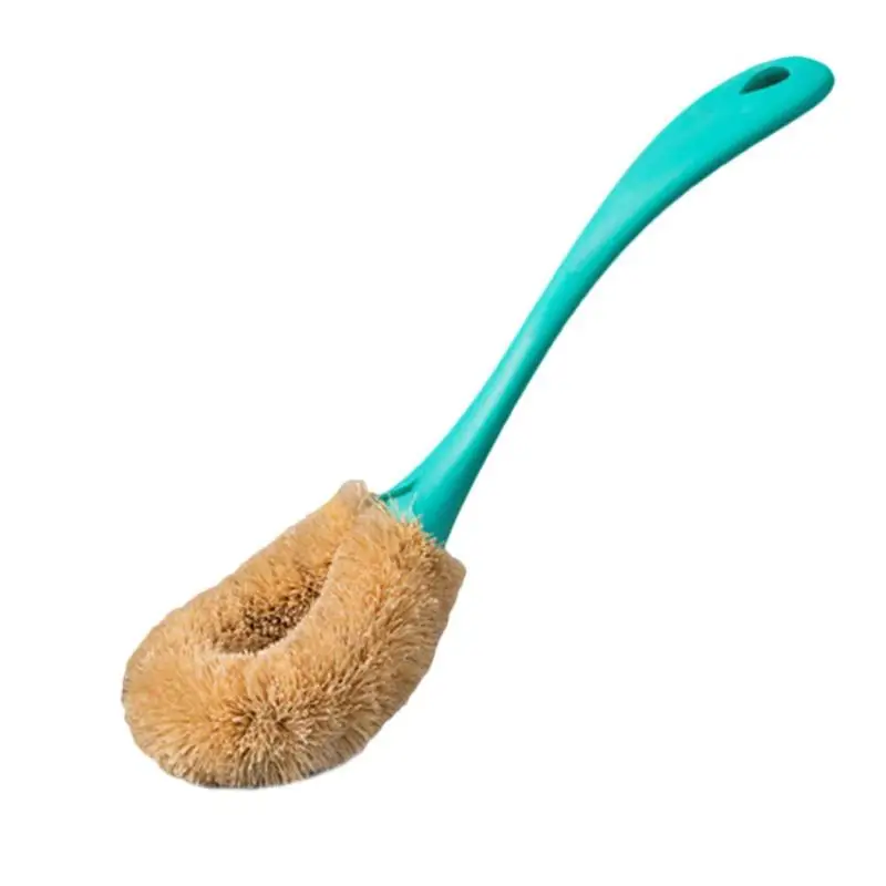 Kitchen Natural Coconut Brown Non-Stick Long Handle Pot Oil Cleaning Brush - Цвет: Зеленый