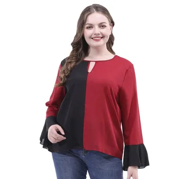 

Plus Size Women Flare Long Sleeve Chiffon Blouse Autumn Ladies Fashion Shirt Tops Female Casual V Neck Blouses