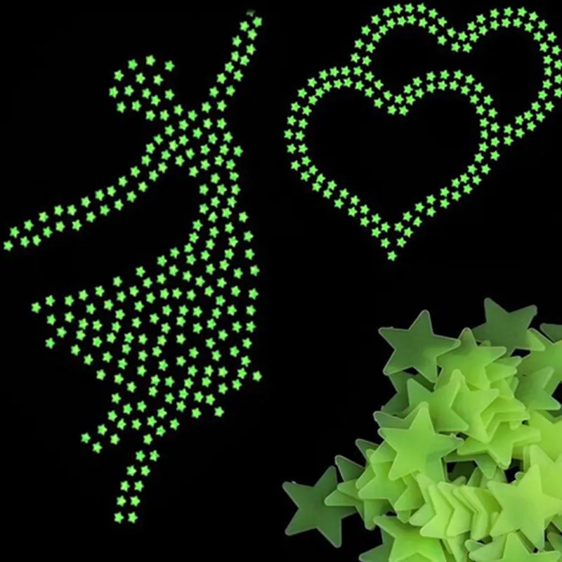 100 шт. детские светящиеся неоновые 3D наклейки из ПВХ с изображением звезды, настенные Стикеры для детской спальни