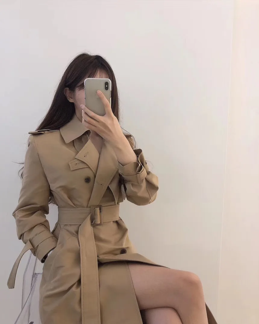 Южная Корея Dongdaemun Тренч средней длины женский осень и зима стиль Элегантный Приталенный облегающий выше колена Coa