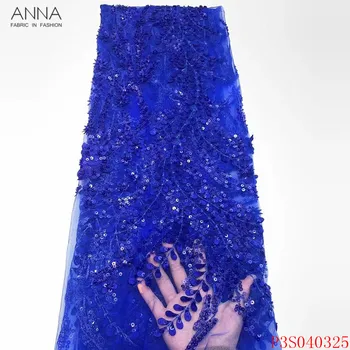 

Anna blue african sequins lace fabric 2020 embroidered nigerian tulle fabrics 5 yards/piece french net laces for garment sewing