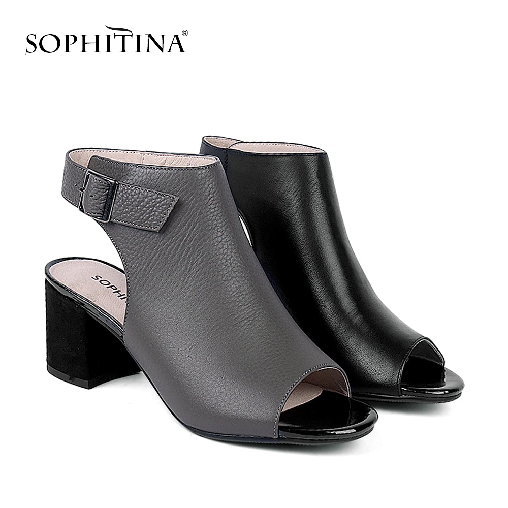 SOPHITINA/модные однотонные босоножки; удобная обувь из коровьей кожи высокого качества с пряжкой и круглым носком; новая обувь; женские босоножки на квадратном каблуке; X06
