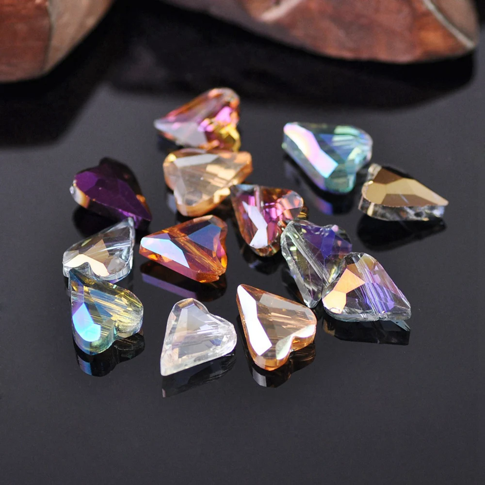 

10pcs 12mm Diagonal Heart Shape Plated Color Faceted Crystal Glass Loose Beads Lot For DIY Jewelry Making