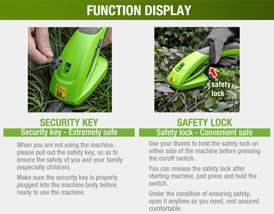 WORKPRO 7.2V Electric Trimmer 2 in 1 Lithium-ion Cordless Garden Tools Hedge Trimmer Rechargeable Hedge Trimmers for Grass