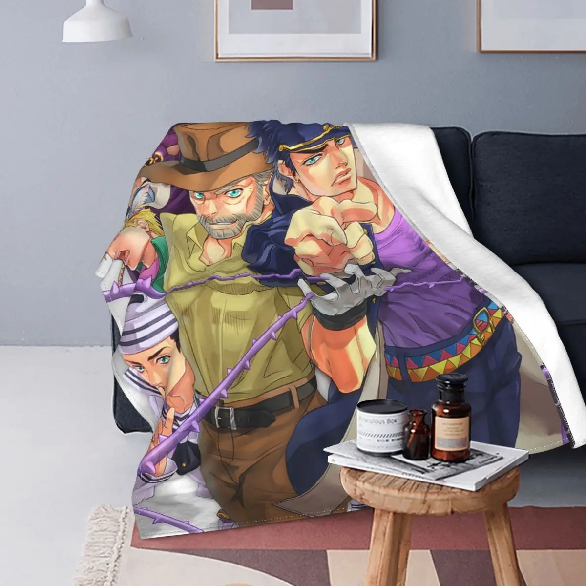 

Anime Jojo's Bizarre Adventure Blanket Cover Jojos No Kimyou Na Bouken Flannel Throw Blankets Airplane Travel Soft Bedspreads