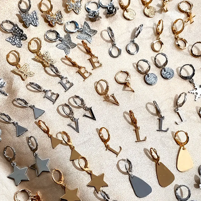 

New Gold Silver Small Butterfly Hoop Earrings For Women Charm Jewelry Simple Cartilage Hoop Earrings Star Letter Endless Earring