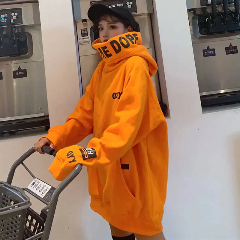  Hip Hop Hoodie Women Orange Hoodie Sweatshirt Oversized Solid Female Ulzzang Japanese Hoodies Autum